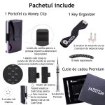 3 Negru MouZie Portofel Minimalist Slim Protectie RFID Proof Carduri Card Holder Suport Organizator Chei Barbati Femei Cadou Wallet